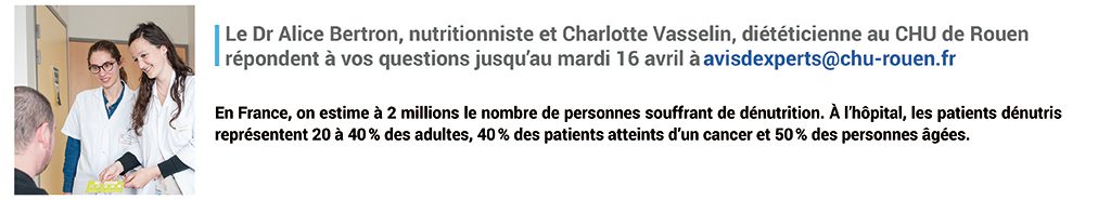 Bandeau de présentation des intervenantes dans le cadre d'Avis d'experts - Thématique de la dénutrition du mois d'avril 2019