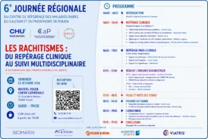 Affiche de la 6ᵉ journée régionale du CRMR Calcium et Phosphore de Rouen, vendredi 2 octobre 2026 de 16h à 19h30 au Novotel Rouen Centre Cathédrale. Programme détaillé et informations d'inscription repris dans le texte de l'article